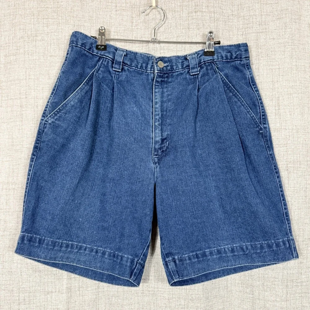 Dockers Denim Shorts Jorts Mens 34 Blue Pleated Baggy Elastic Waist Vintage